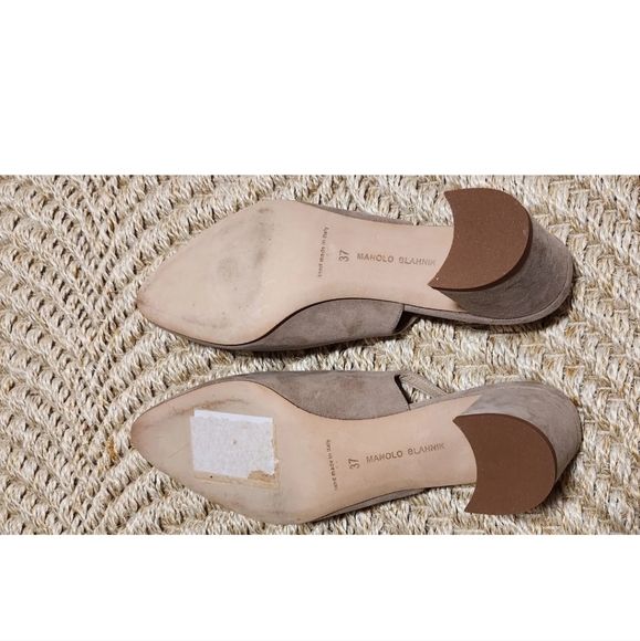 Manolo Blanik Allurasa 50 Beige Suede Slingback Block Heel EU 37 - Picture 4 of 4